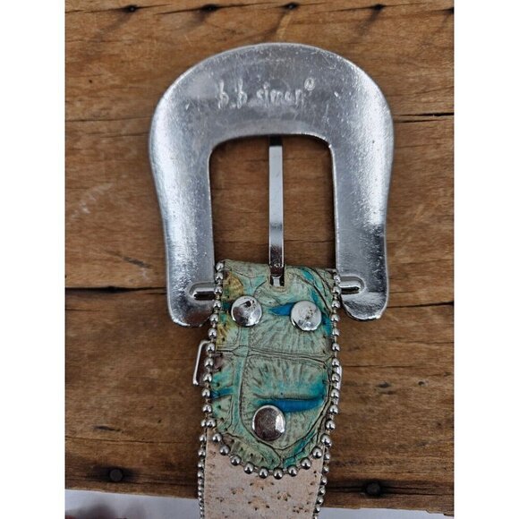 B.B. Simon Western Belt Womens 30 Aqua Green Leather Rhinestones Studs main image 8